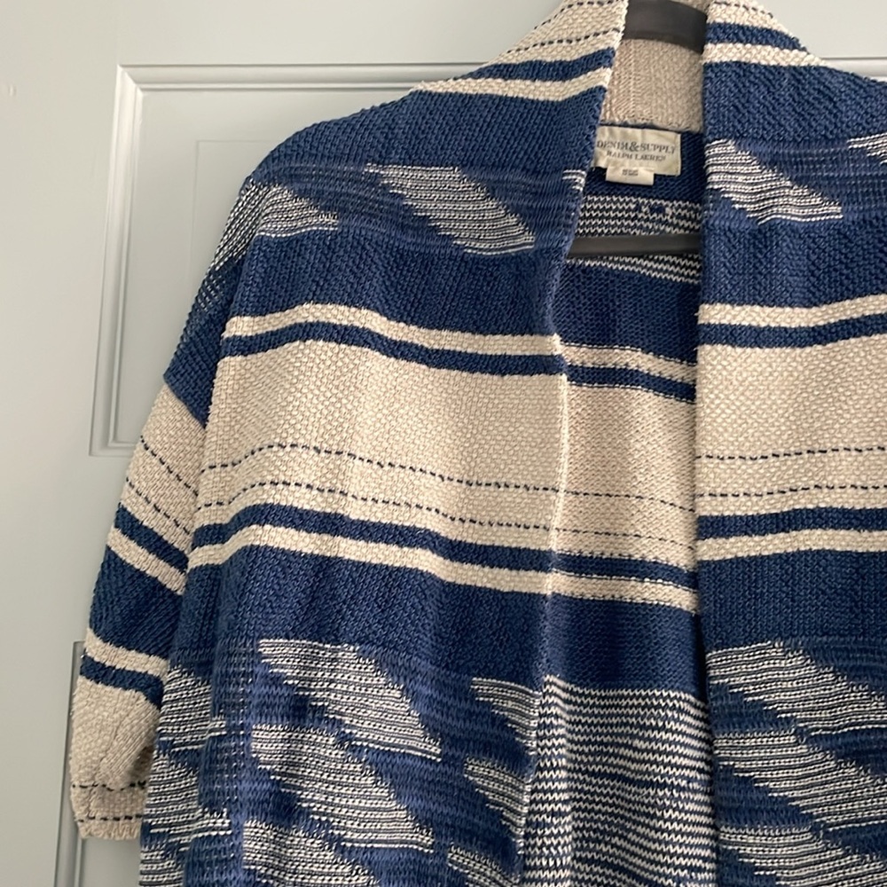 Vintage Ralph Lauren XS Tan and Blue Fringe Sweater - Picture 5 of 7